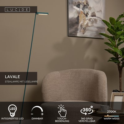 Lucide LAVALE - Stehlampe Mit Leselampe - LED Dim. - 1x3W 2700K - Türkis